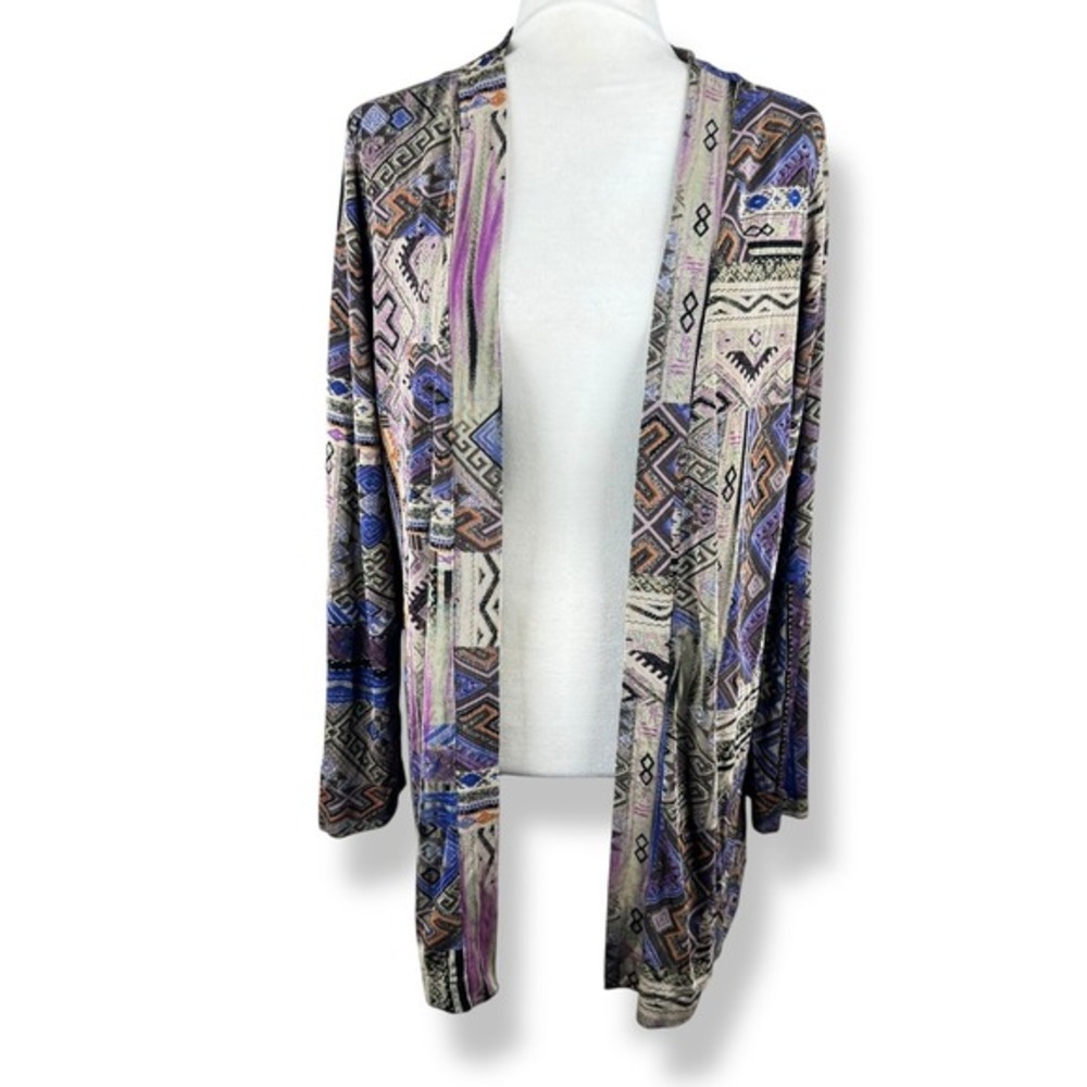 Purple Abstract Geometric‎ Cardigan Womens Size 1X Artsy Southwestern Tribal